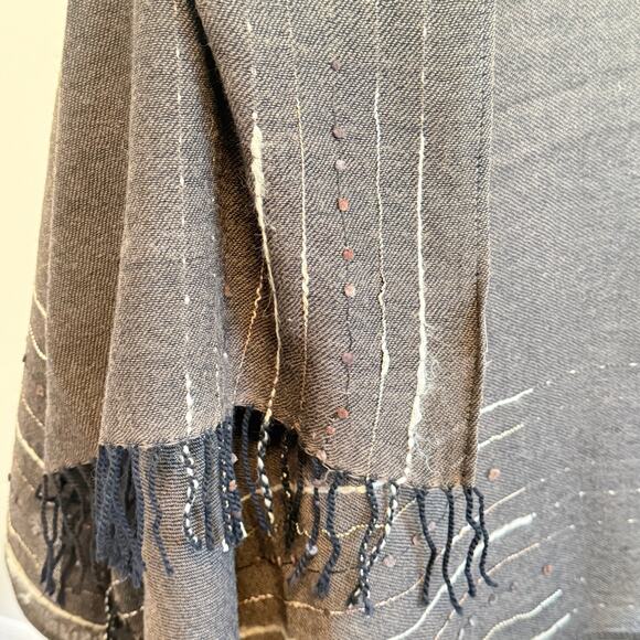 Georges Rech Abstract Wave Studded Fringed Scarf Knit Wool Blend Urban Lagenlook - Picture 4 of 6